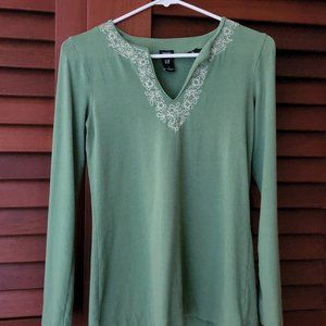 Gap Embroidered Tunic Top, Green, Size Small